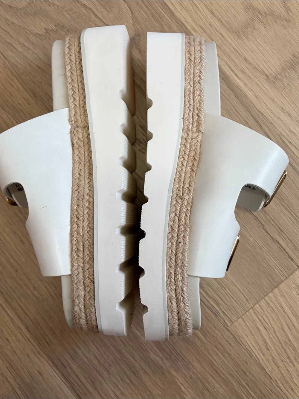 Madden Girl White Double-Strap Slide Sandals with Gold Buckles size 7 1/2 easyon